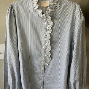 Sezane, Chlo Shirt, Blue and White Pinstripe, Size 14